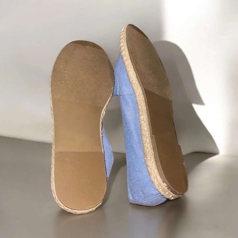 🌸NWT:LOFT CHAMBRAY FRUIT EMBROIDERED ESPADRILLE SLIP ON FLATS